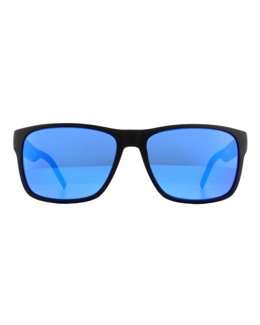 Tommy Hilfiger Rectangle Matte Black Blue Blue Mirror Sunglasses for men