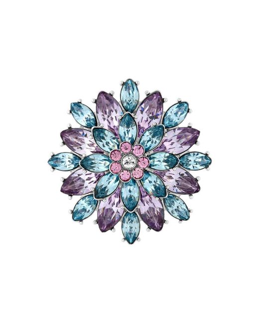 Jon Richard Black Rhodium Plated Amethyst And Turquoise Flower Brooch - Gift Boxed