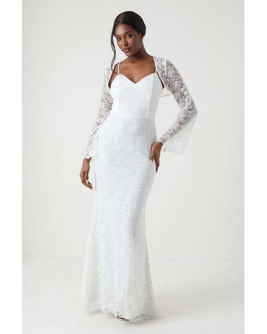 Coast White Sequin Lace Wedding Dress With Bolero