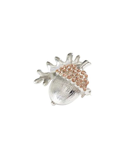 Fable England White Silver Acorn Brooch