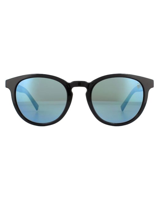 Timberland Brown Round Shiny Black Blue Blue Polarized Sunglasses for men