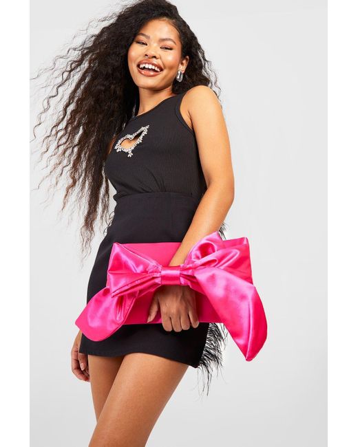 Boohoo Pink Oversized Bow Clutch Bag