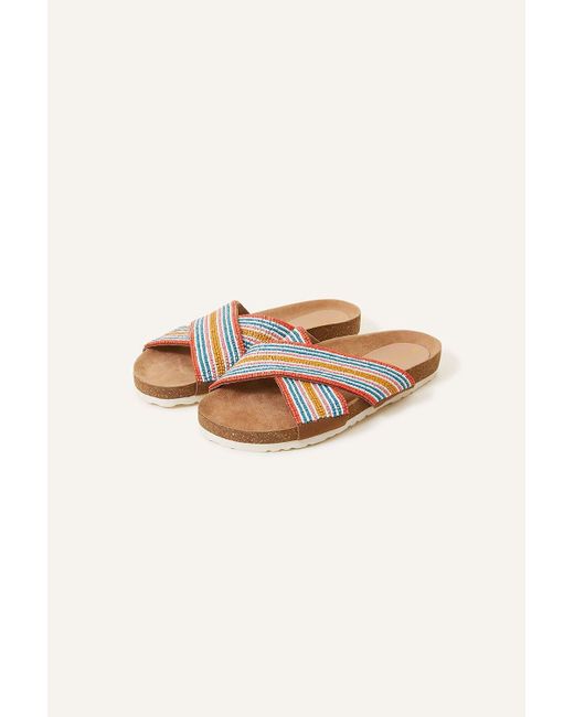 Accessorize Natural Beaded Stripe Cross Strap Footbed Sandals