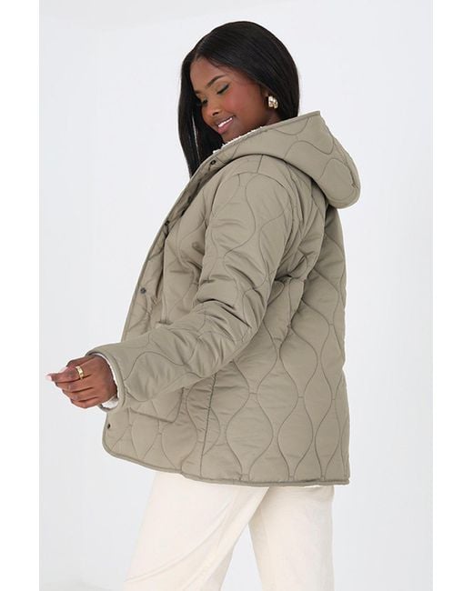 Brave Soul Green 'palmer' Short Reversible Hooded Onion Quilted Jacket