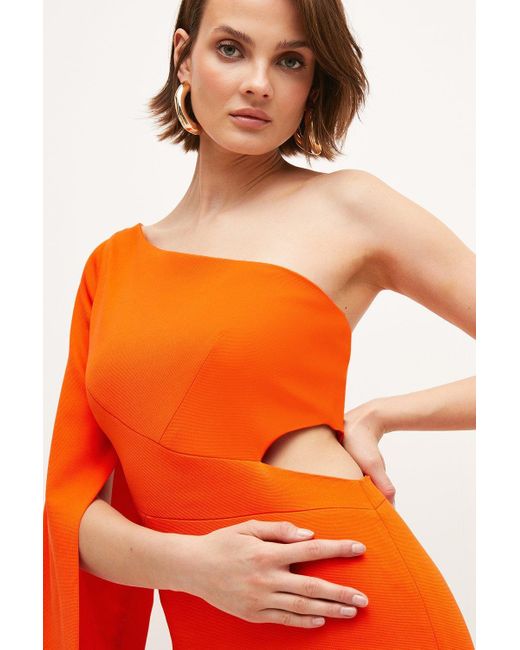 Karen Millen Orange Italian Structured Jersey One Shoulder Mini Dress
