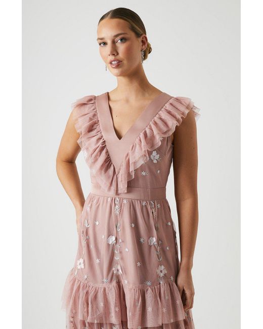 Coast Pink Embroidered Wildflower Mesh Bridesmaids Maxi Dress