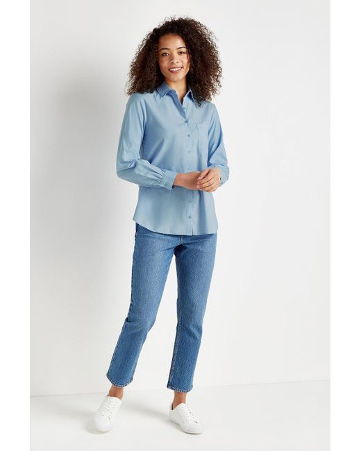 Wallis Blue Plain Poplin Longline Shirt