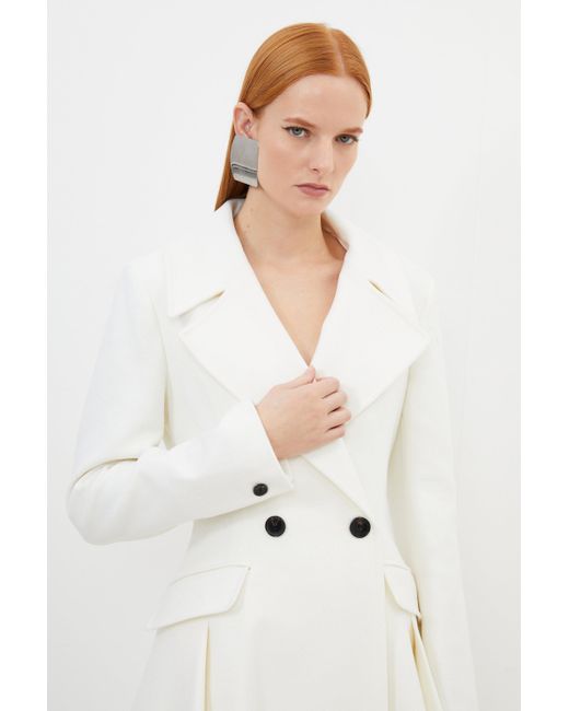 Karen Millen White Italian Manteco Wool Blend Flared Skirt Midaxi Coat