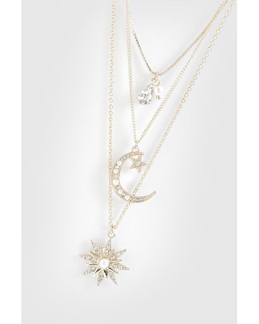 Boohoo White Celestial Moon & Star Embellished Layered Necklace