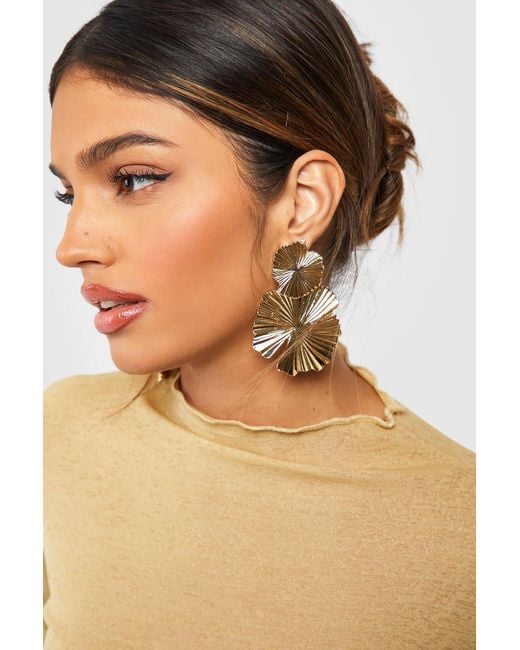 Boohoo Metallic Polished Oversized Floral Earrings