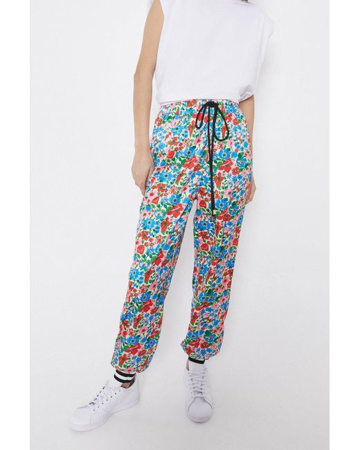 Warehouse Blue Cuffed Jogger In Vintage Floral Print