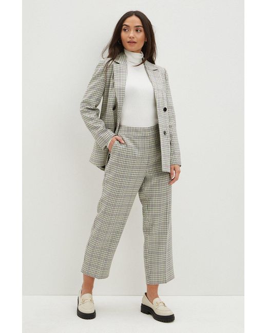 Dorothy Perkins Gray Petite Grey Check Double Breasted Blazer
