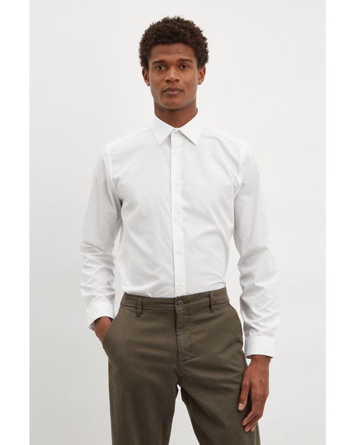 Burton White Tailored Fit Long Sleeve Easy Iron Shirt for men