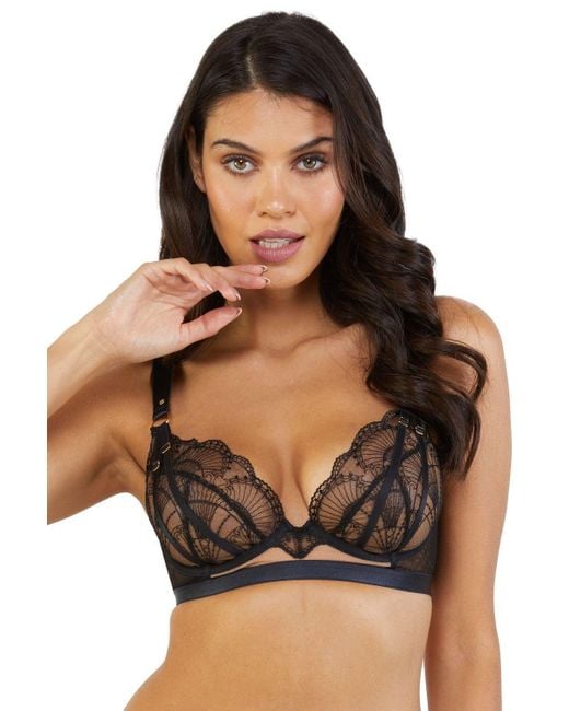Wolf & Whistle Pip Black Deco Embroidered Caged Plunge Bra