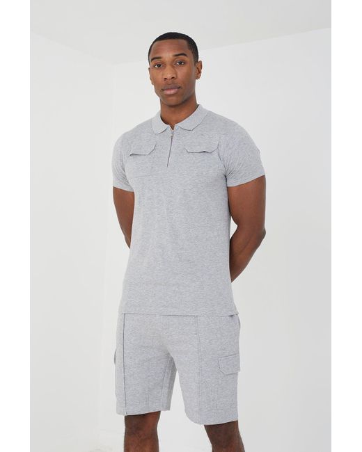 Brave Soul Gray 'hubble' Polo Shirt & Short Co-ord Set for men