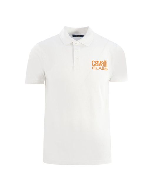 Class Roberto Cavalli Bold Brand Logo White Polo Shirt for men