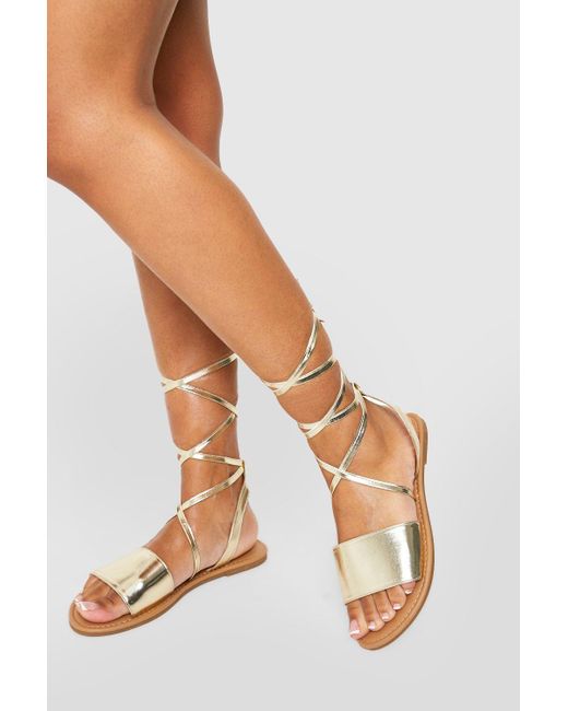 Boohoo Natural Strappy Tie Leg Sandals