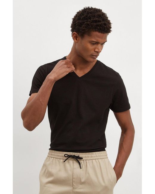 Burton Regular Black V Neck Short Sleeve T Shirt for men