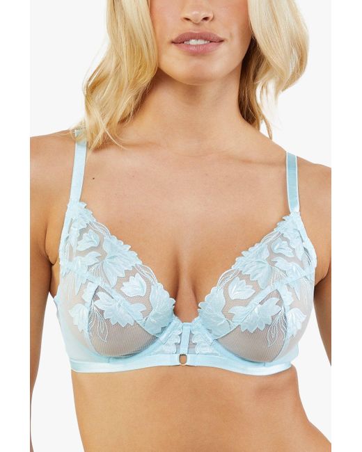 Wolf & Whistle Harriet Strappy Mesh With Ring Detail Bra in Blue