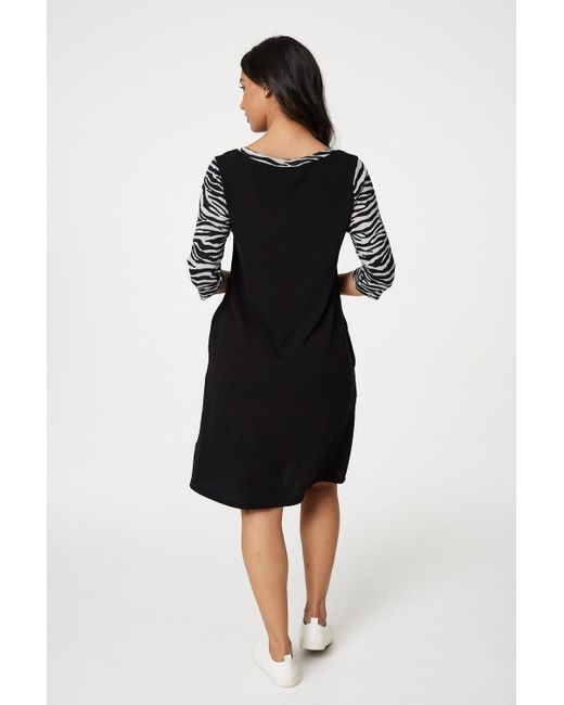 Izabel London Black Zebra Colour Block Mini Dress