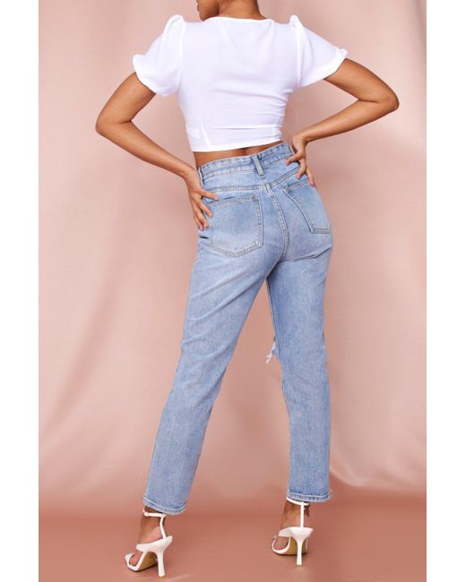 MissPap Blue High Waisted Distressed Mom Jean