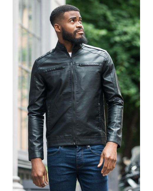 Brave Soul Green 'jones' Faux Leather Biker Jacket for men