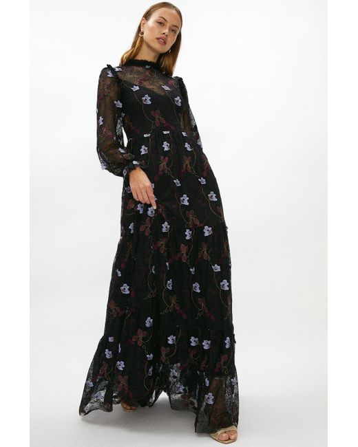 Coast Black Embroidered Lace Midaxi Dress