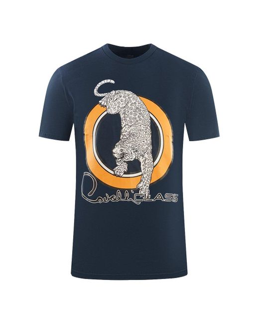 Class Roberto Cavalli Circular Leopard Logo Navy Blue T-shirt for men