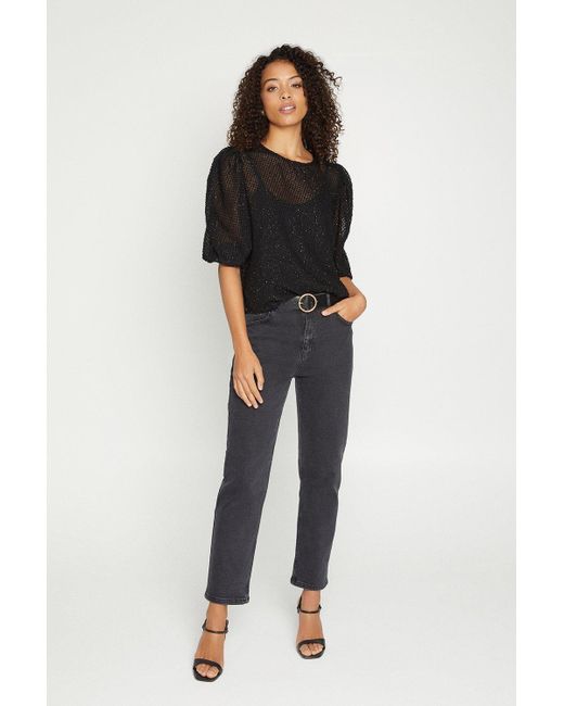 Oasis Black Textured Button Back Top