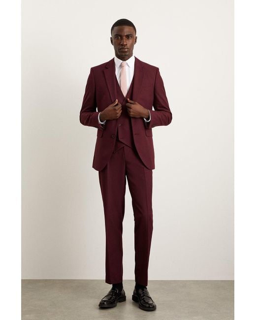 Burton Red Slim Fit Burgundy Suit Jacket for men