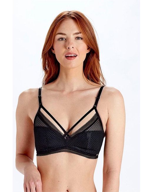 Pretty Polly Diamond Mesh Non Wired Padded Bralette in Black