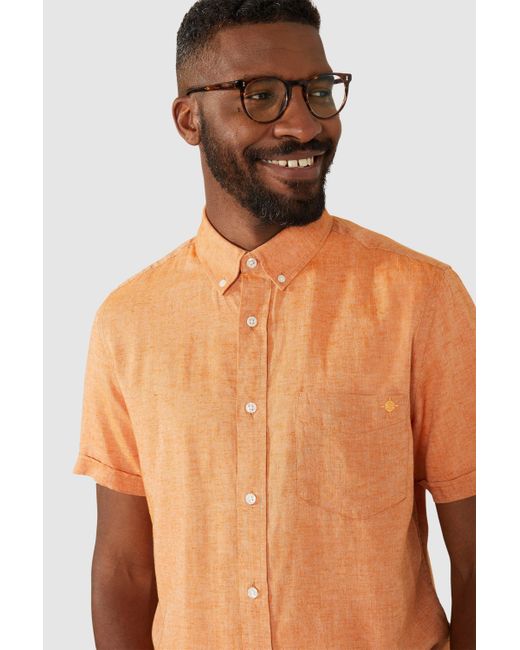 MAINE Orange Cotton Linen Ss Shirt for men
