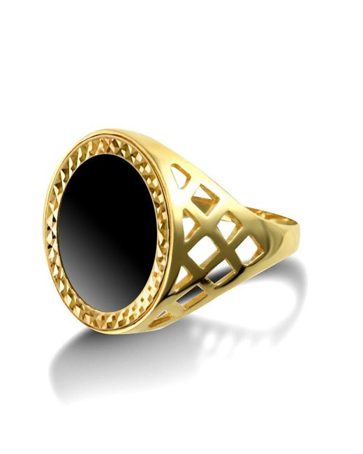 Jewelco London Metallic 9ct Gold 16.5mm Black Onyx Disc Ring (1/10th-krugerrand-size) - Jrn164-onyx for men