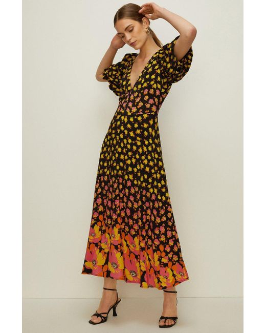 Oasis Natural Petite Poppy Border Printed V Plunge Dress