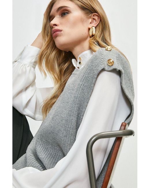 Karen Millen White Button Shoulder Knit Tabard