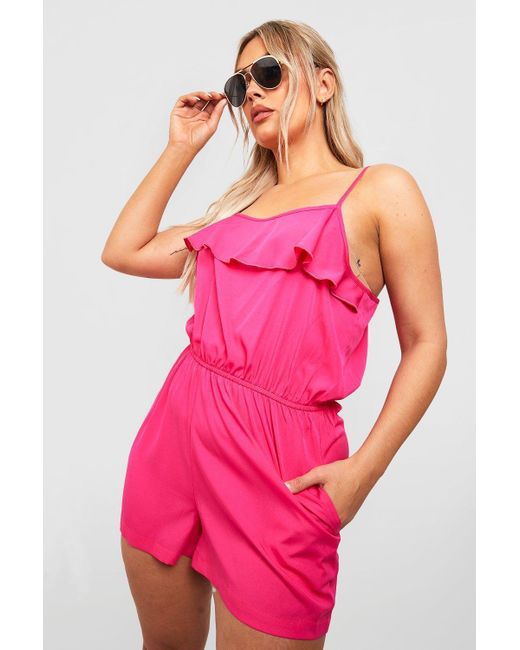 Boohoo Pink Plus Woven Strappy Romper