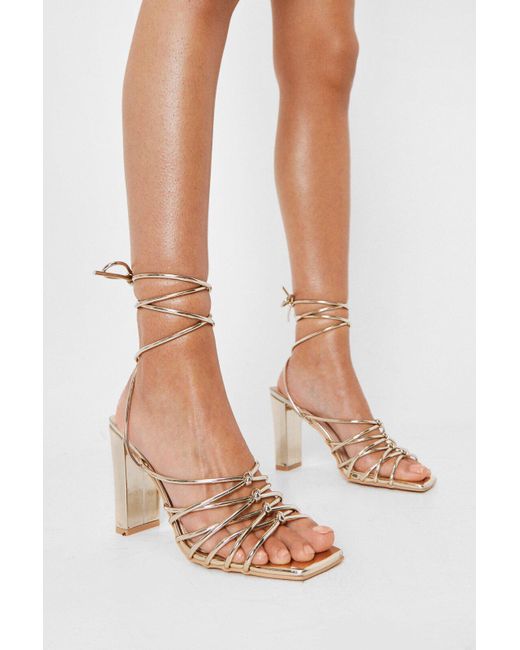 Nasty Gal Metallic Faux Leather Tie Heeled Sandals