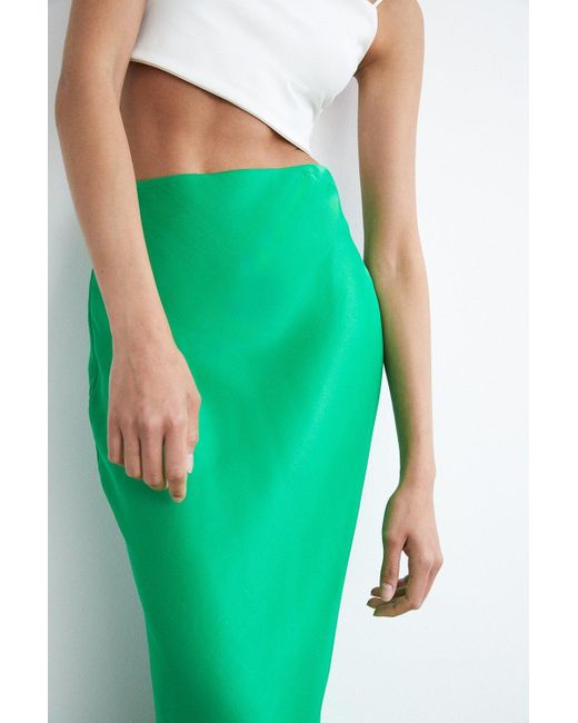 Warehouse Green Satin Midi Skirt