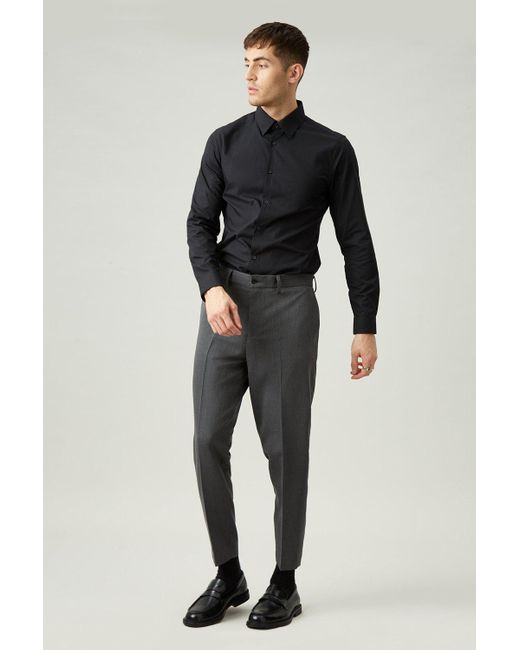 Burton Black Relaxed Tapered Fit Grey Bi-stretch Suit Trouser for men