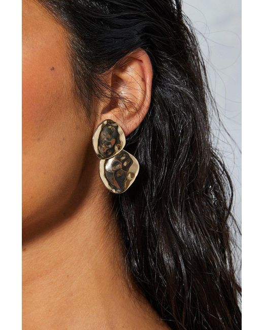 MissPap Metallic Textured Circular Drop Earrings