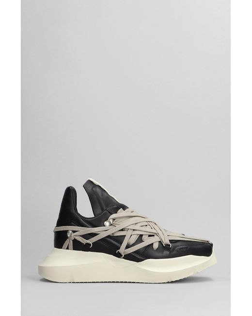 Rick Owens Megalaced Geth Run Sneakers In Black Leather for