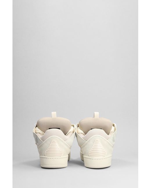 Lanvin White Curb Sneakers In Beige Suede And Leather for men