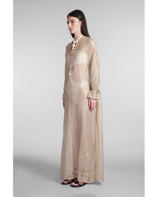 Holy Caftan Natural Aminta Rt Dress In Gold Linen