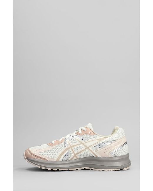 Asics White Jog 100s Sneakers In Beige Leather And Fabric