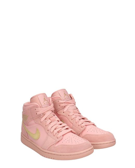 Nike Air Jordan 1mid Sneakers In Rose pink Suede And Leather for