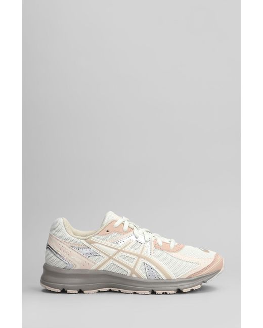 Asics White Jog 100s Sneakers In Beige Leather And Fabric