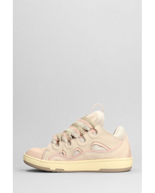 Lanvin Natural Curb Sneakers In Beige Suede And Leather