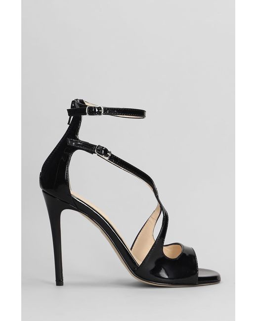 Anna F. Sandals In Black Patent Leather