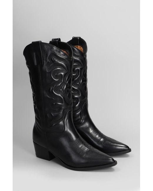 Stivali texani in Pelle Nera di Julie Dee in Black