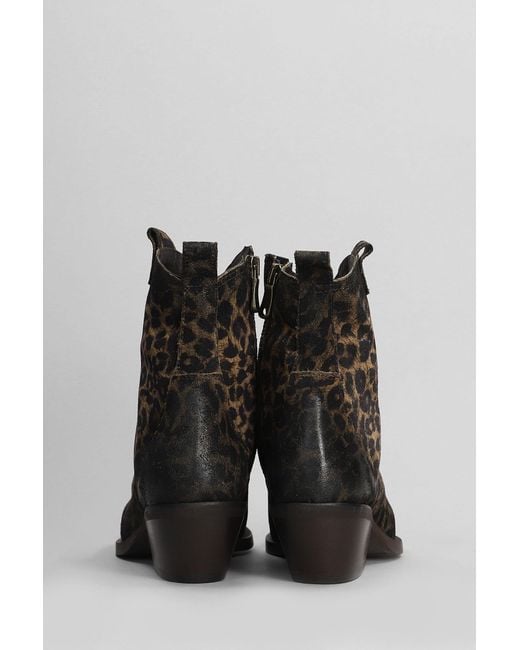 METISSE Brown Texan Ankle Boots In Animalier Suede